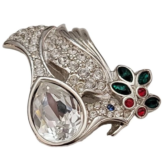 Swarovski Swan Logo Silver Tone Clear Crystal Dove Brooch Pin K882 - Picture 4 of 10